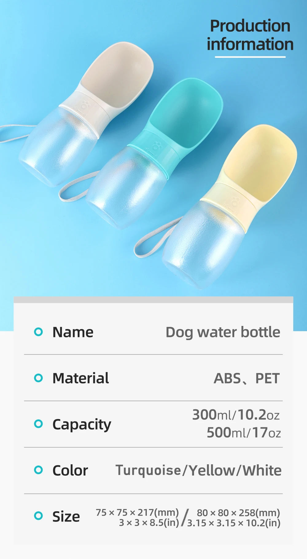 SmartBuy Hub-300ml 500ml Big Dog Water Bottle Portable Drinking Bowl For Small Dogs